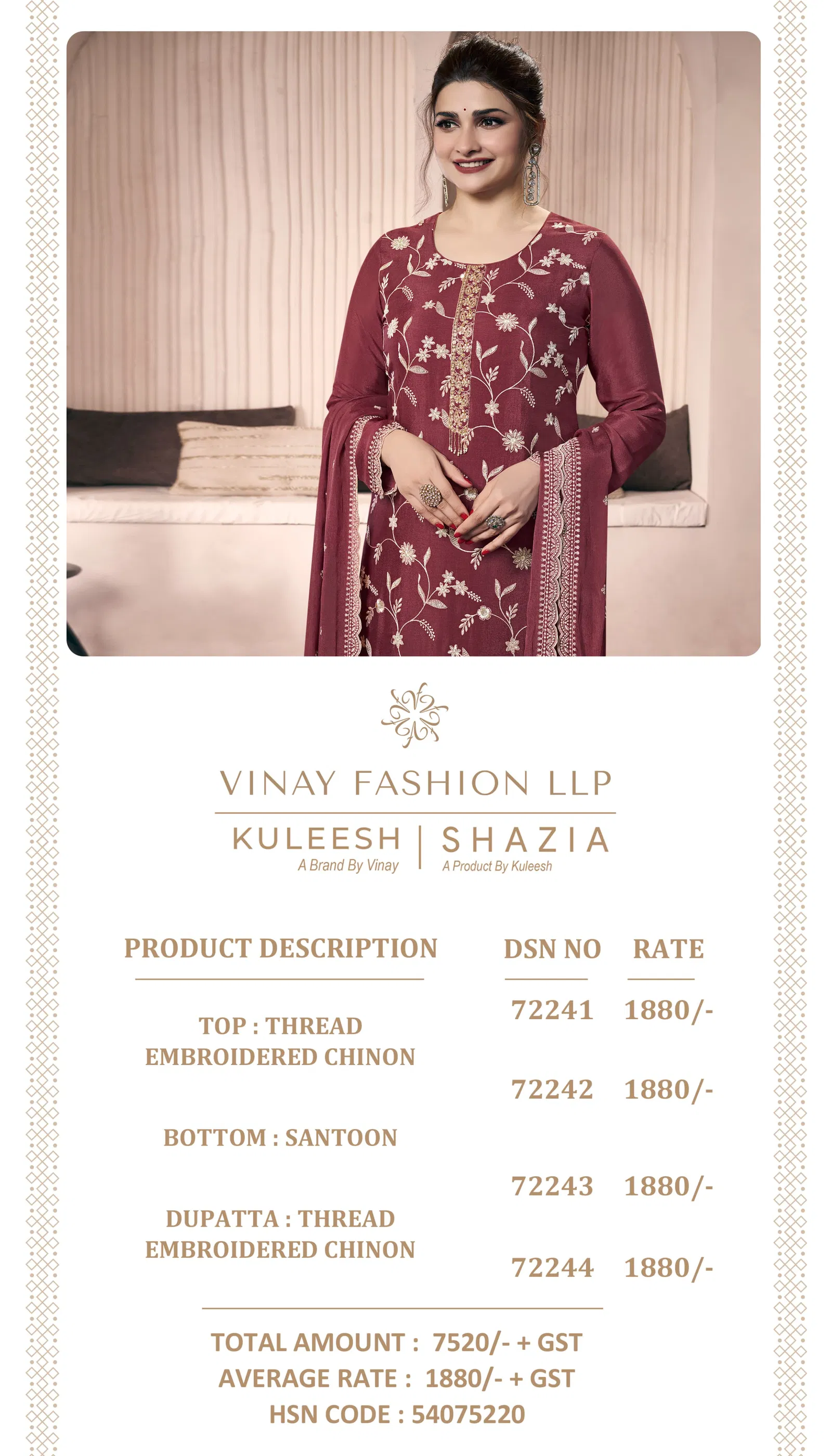 Shazia By Vinay Kuleesh Chinon Designer Wholesale Salwar Suits Suppliers In Mumbai